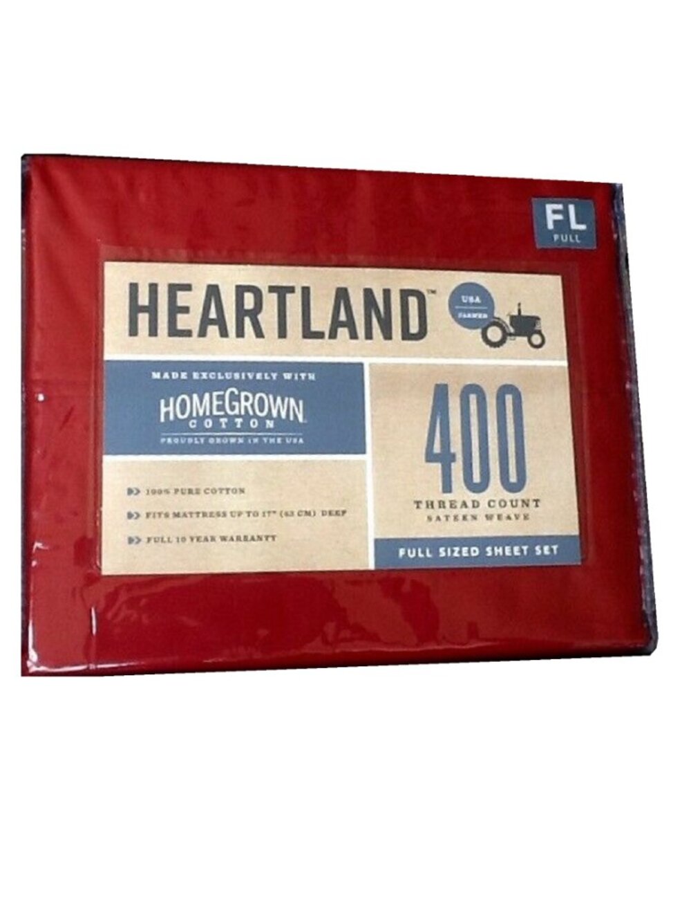 new RED Heartland 400 Thread Count 100% Cotton Sateen Weave FULL Sheet Set
